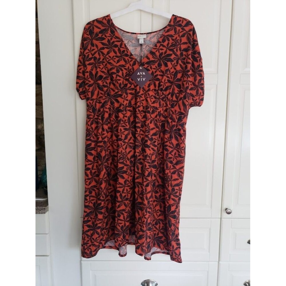Ava & Viv Dolman Short Sleeve Midi Dress -Orange Floral - 2X - NEW - Picture 4 of 7